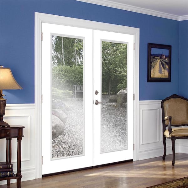 72 in. x 80 in. Primed White Steel Prehung Right-Hand Inswing Full Lite Clear Glass Patio Door with Brickmold