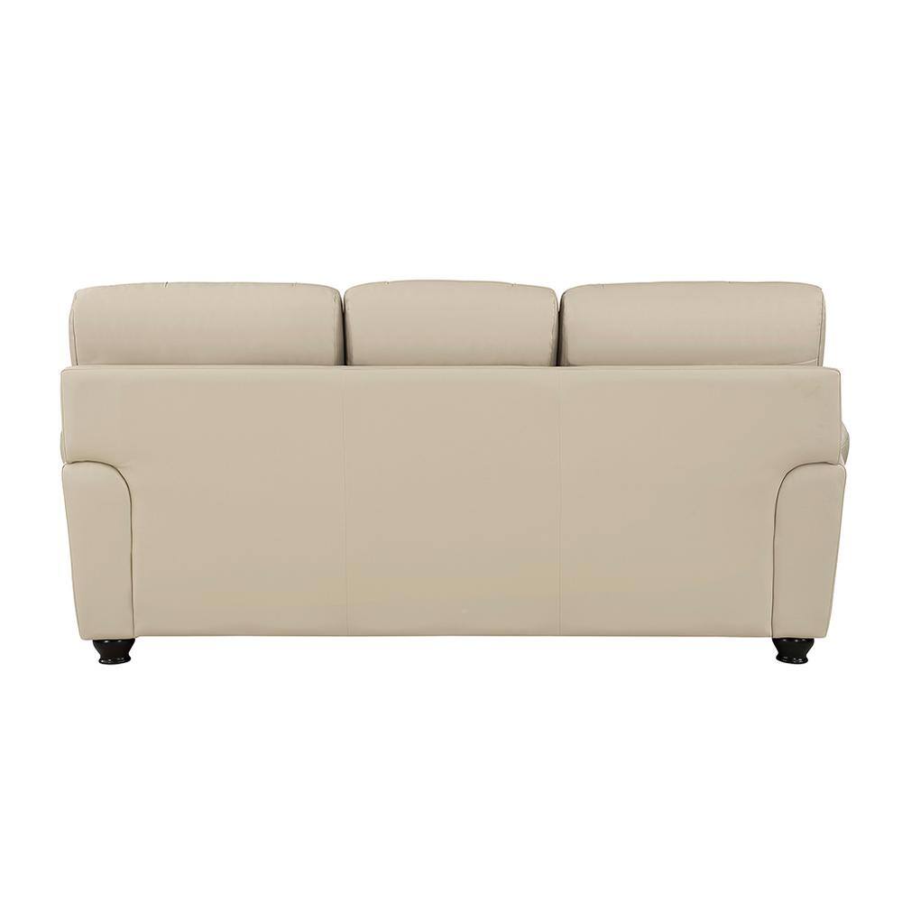 Cream Faux Leather Tufted Sofa with Nailhead Trim