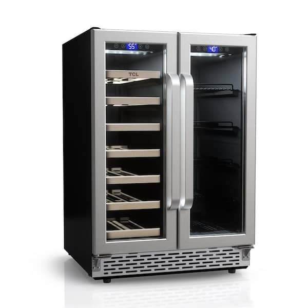 23.40 in. Dual Zone 20 Wine Bottles and 78 Cans Stainless Look Beverage and Wine Cooler