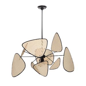 1-Lights Rattan Pendant Light Vintage Chandeliers with Black Canopy 26 in.