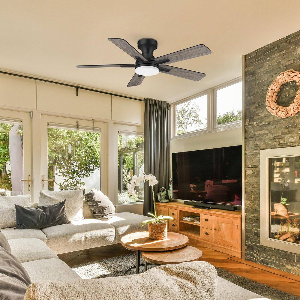 52 in. Smart Outdoor Indoor Black Flush Mount Ceiling Fan with RGB LED Lights and APP/Remote Control, Quiet, 6-Speeds price history on PriceWatchPro