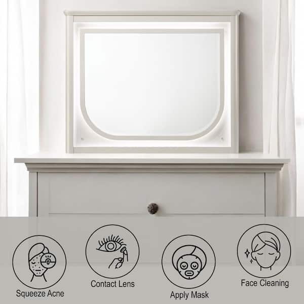 Unbranded White 45 in. W x 36 in. H Cottage Rectangle Wood Framed Mirror Bathroom Mirror