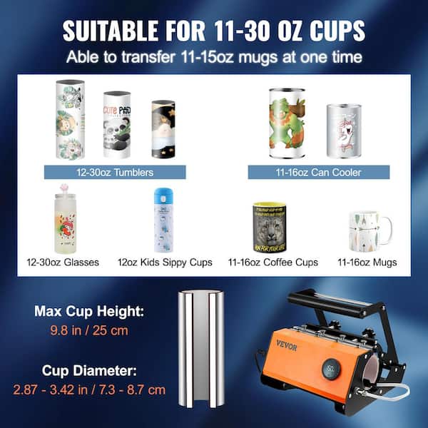 Tumbler Heat Press Machine, Sublimation Press for 20oz-30oz Tumbler, 11-16oz Heat Mug Press with Sublimation Paper Heat Tape & Gloves for Coffee