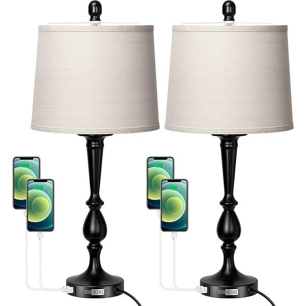 VIVOHOME Modern 26 in. Beige Bedside Table Lamp with USB Port (Set of 2)