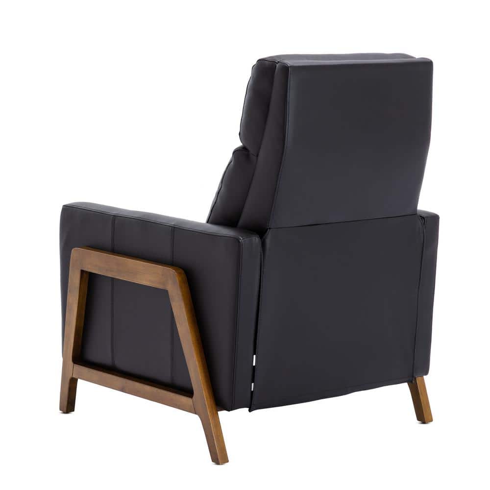 Reed Black Leather and Wood Push Back Recliner