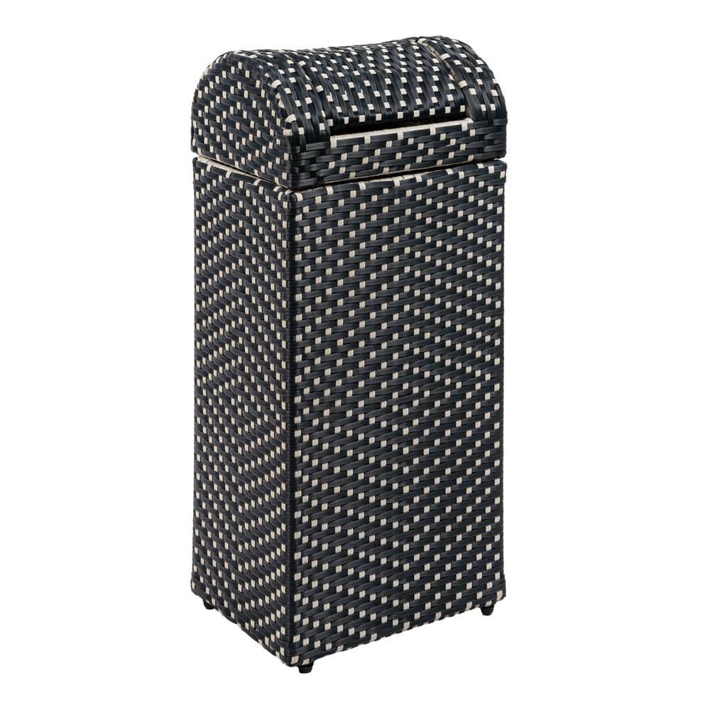 Darla 14.27 Gal. All-Weather Wicker/Metal Swing Top Lid Hideaway Outdoor Trash Can, Dark Navy/White price history on PriceWatchPro