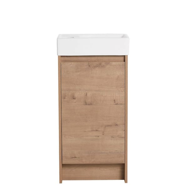 16.1 in. W x 8.9 in. D x 33.5 in. H Freestanding Bath Vanity in Light Brown with White Ceramic Vanity Top