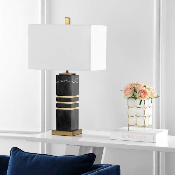 SAFAVIEH Jaxton Marble 27.5 in. Black/Gold Column Table Lamp with