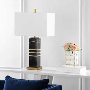 Jaxton Marble 27.5 in. Black/Gold Column Table Lamp with White Shade