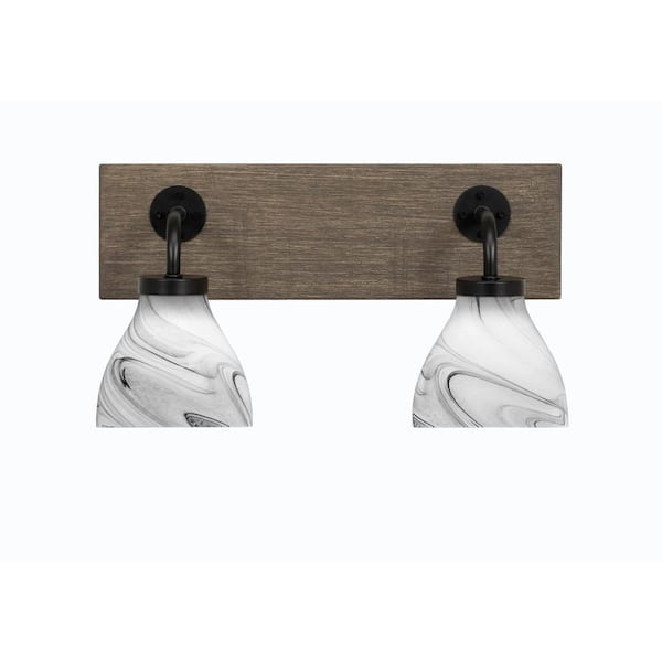 Unbranded Kirby 16.75 in. 2-Light Matte Black and Painted Distressed Wood-look Metal Vanity Light