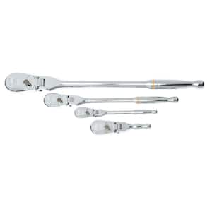 1/4 in., 3/8 in. and 1/2 in. Drive 90-Tooth Flex-Head Teardrop Ratchet Set (4-Piece)