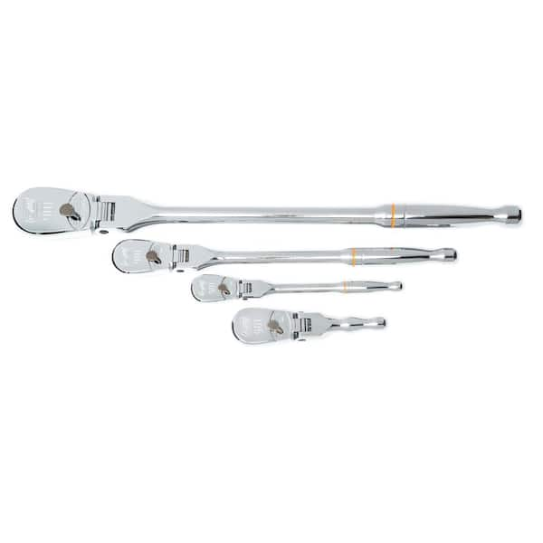 1/4 in., 3/8 in. and 1/2 in. Drive 90-Tooth Flex-Head Teardrop Ratchet Set (4-Piece)