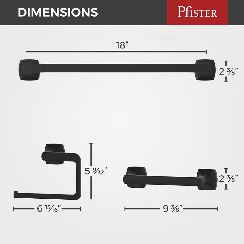 Matte Black Metal 3-Piece Bathroom Hardware Set