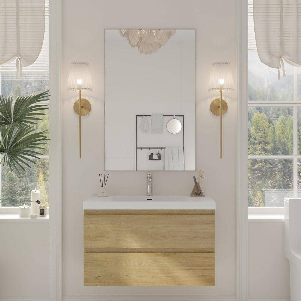 Aionor 36 in. W Single Sink Floating Bath Vanity in Natural Oak