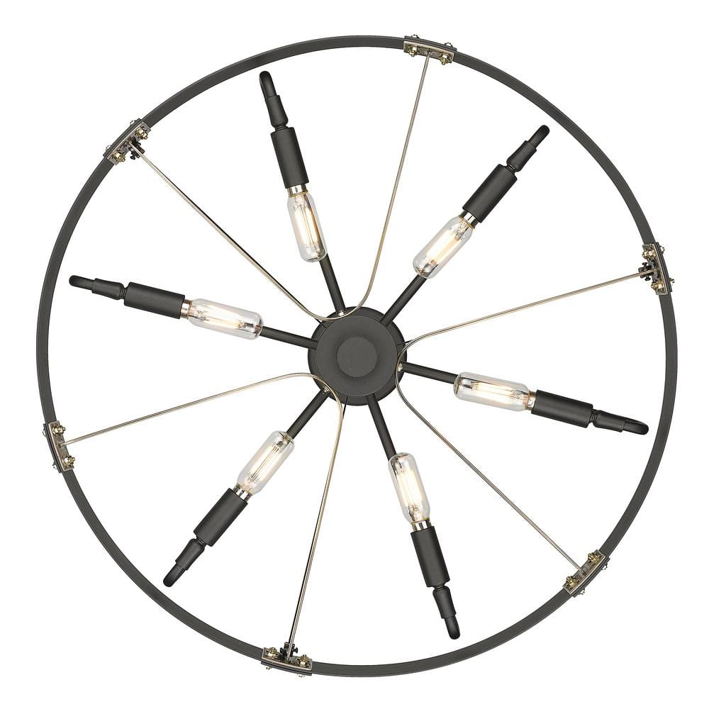 Aged Brass and Black 6-Light Wagon Wheel Pendant