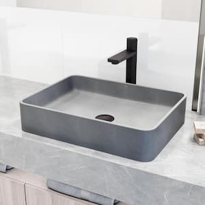 Concreto Stone Rectangular Bathroom Sink with Vessel Faucet in Matte Black