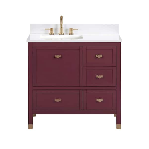 Alana 37 in. Single Sink Burgundy Red Bath Vanity with White Engineered Stone Top