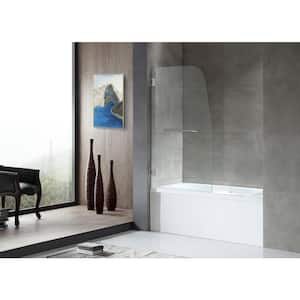 Grand Series 31.5 in. x 58 in. Frameless Hinged Tub Door in Chrome with Towel Bar Handle