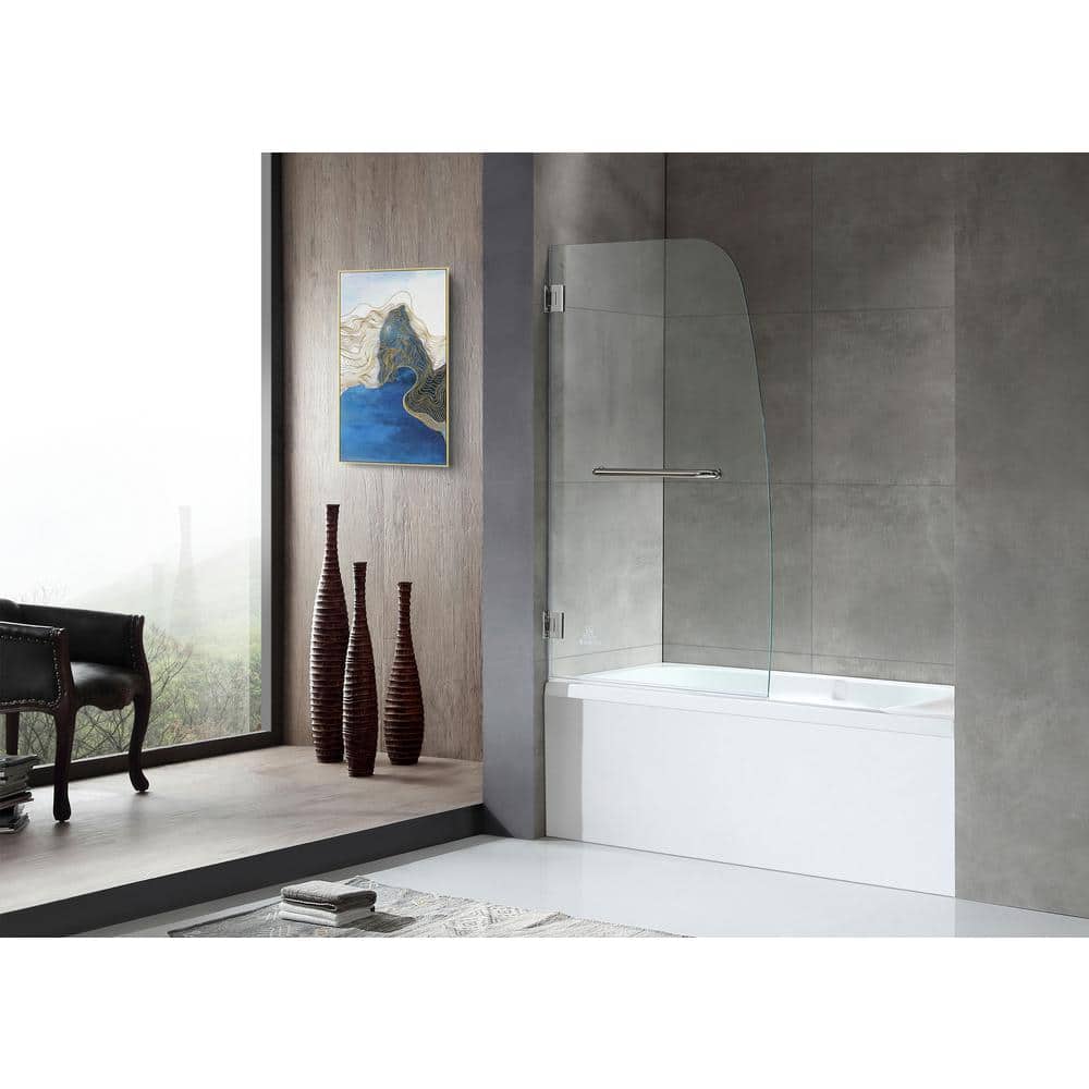 Vensea Polished Chrome Frameless Hinged Tub Door with Tsunami Guard