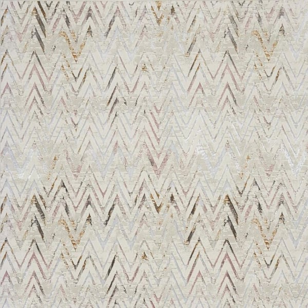 8 ft. x 10 ft. Ivory Brown and Gray Chevron Distressed Non Skid Area Rug
