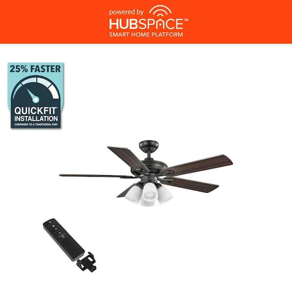 52 in. Burgess Matte Black Indoor LED Smart Ceiling Fan with Light Kit and Remote Control Powered by Hubspace