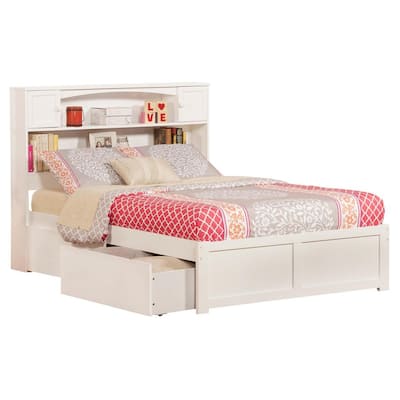 Newport White Full Platform Bed with Flat Panel Foot Board and 2-Urban Bed Drawers