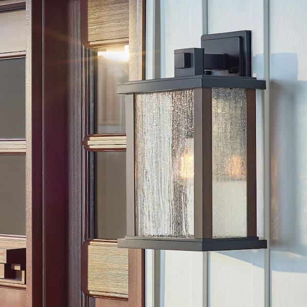 Marimount 17 in. 1-Light Black Outdoor Hardwired Wall Lantern Sconce with No Bulbs Included (1-Pack)