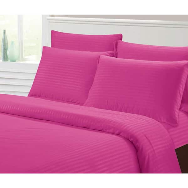 Hotel Club 6 Piece Hot Pink Striped Microfiber Queen Size Deep Pocket Sheet Set