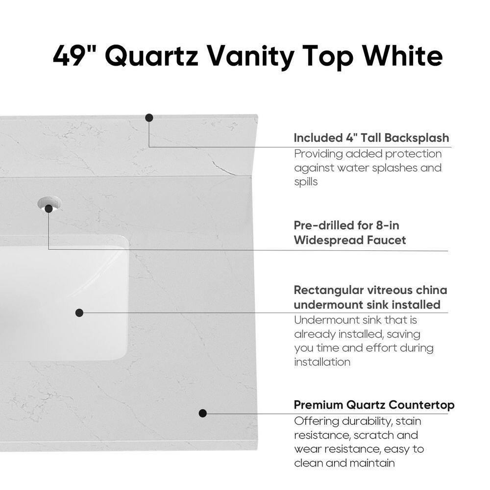 Bianco Bella 49'' White Quartz Undermount Single Sink Vanity Top