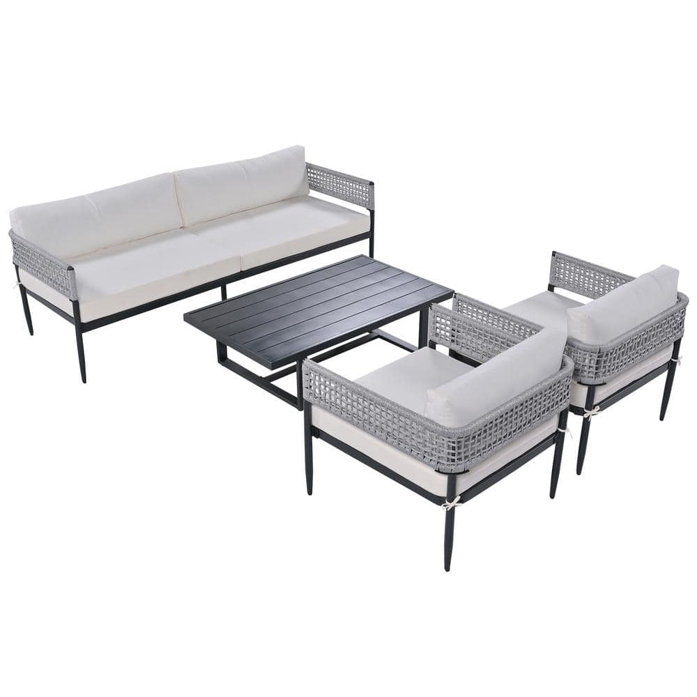 Black 4-Piece Steel Patio Conversation Set with Beige Cushions price history on PriceWatchPro