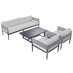 Black 4-Piece Steel Patio Conversation Set with Beige Cushions