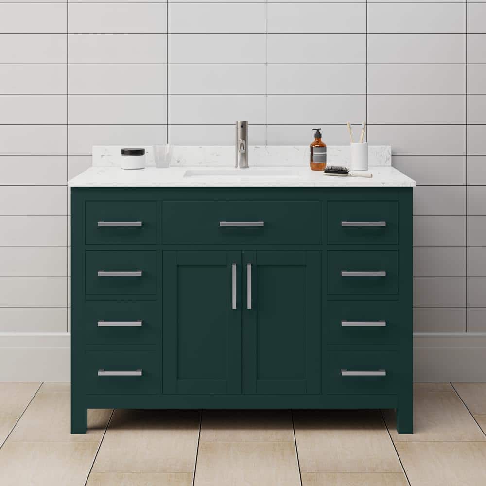 Beckett 48 in. W x 22 in. D x 35 in. H Single Sink Bathroom Vanity in Green with Carrara Cultured Marble Top price history on PriceWatchPro