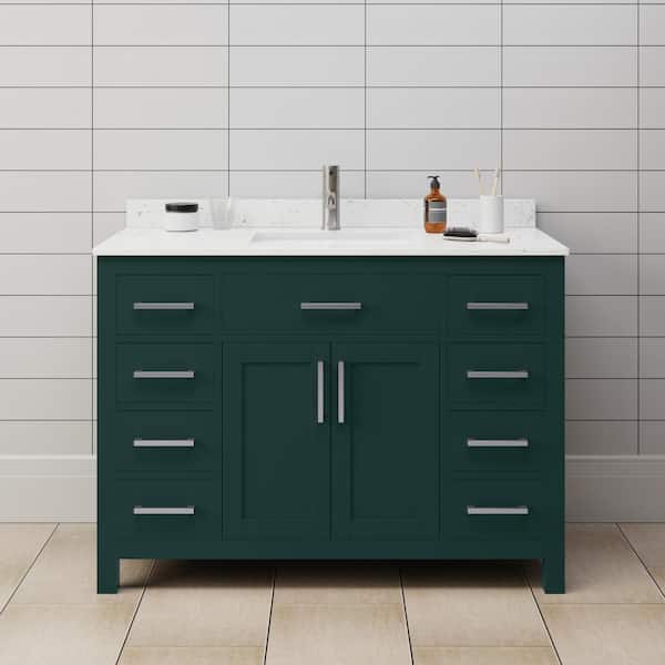 Wyndham Collection Beckett 48 in. W x 22 in. D x 35 in. H Single Sink Bathroom Vanity in Green with Carrara Cultured Marble Top