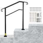 Outdoor Stair Railing Fit 2 or 3 Steps Alloy Metal Handrailing Front Porch Wrought Iron Handrail in Black