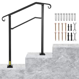Outdoor Stair Railing Fit 2 or 3 Steps Alloy Metal Handrailing Front Porch Wrought Iron Handrail in Black