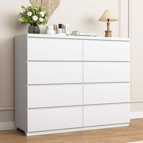 Hren Modern White 8-Drawer 47.2 in. Wide Chest of Drawers, Tall Dresser for Closet