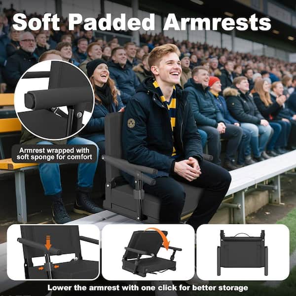 Heated Lightweight Stadium Bleacher Seat, 3-Level Adjustable Heating Cushion and Shoulder Strap and Armrest and Backrest
