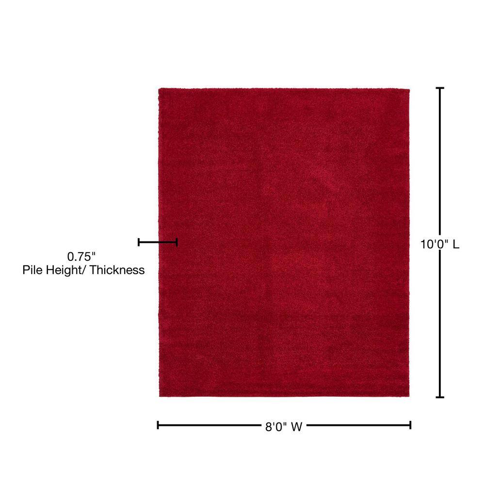 Calabasas Plush Red Shag Rug, 8' x 10', Kid-Friendly and Stain-Resistant