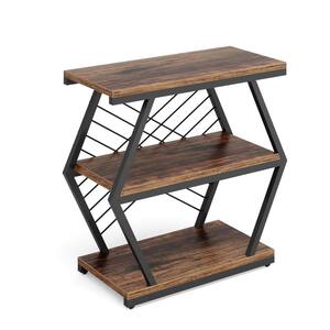 Kerlin 25.6in. Rustic Brown Rectangular Engineered Wood End Table, Industrial Side Table with 3 Storage Shelves