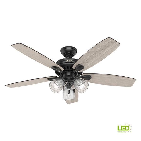 Hunter Highbury Ii 52 In Led Indoor Matte Black Ceiling Fan With Light Kit 52028 The Home Depot