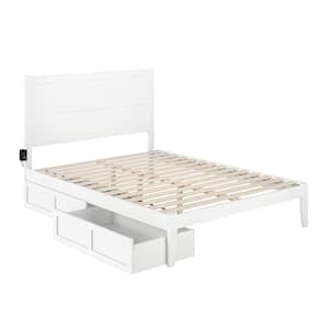 NoHo White Queen Solid Wood Storage Platform Bed with 2 Drawers