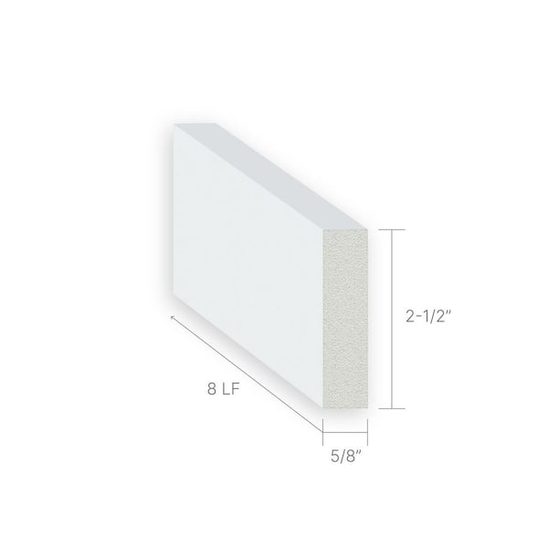 2 1/2 in. Height x 5/8 in. Wide x 96 in. L. Baseboard White Prepainted Waterproof PVC Moulding (1-Piece-8 Linear ft.)
