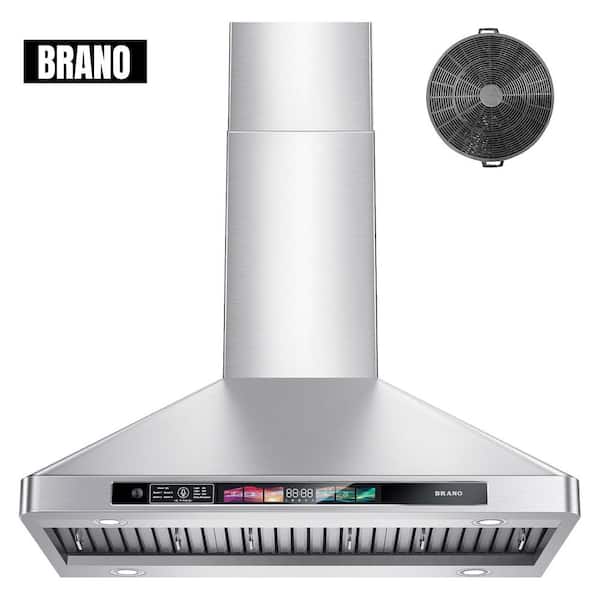 36 inch Stainless Steel Range Hood Wall Mount Ducted/Ductless Convertible, 900 CFM, Voice/Gesture/Touch Control