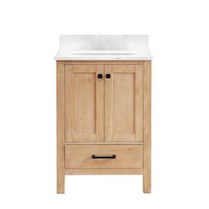 Shannon 24 in. W x 22 in. D x 34 in. H Single Bath Vanity in Fir Wood Brown with White Composite Stone Top