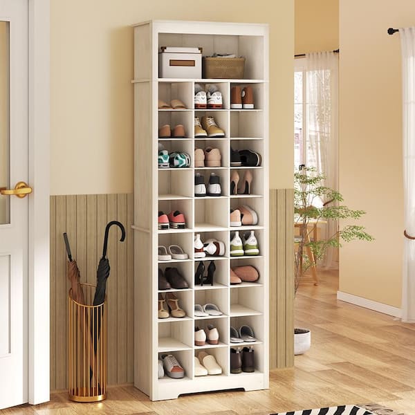 71.1 in. H x 24.4 in. W White Particle Board Shoe Storage Cabinet with 30-Shoe Cubbies, 11-Tier Shoe Rack For Entryway