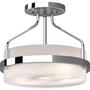 Emery 2-Light Chrome Indoor Semi-Flush Mount Ceiling Fixture with Frosted Glass Drum