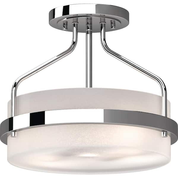 Volume Lighting Emery 2-Light Chrome Indoor Semi-Flush Mount Ceiling Fixture with Frosted Glass Drum