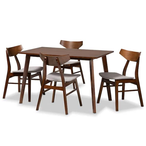 Baxton Studio 5-Piece Lois Light Grey and Walnut Brown Dining Set ...