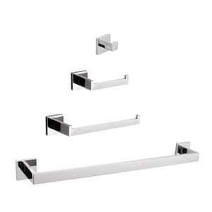 24 in. Wall Mounted Bath Hardware Set with 2 Towel Bars, Hook, Toilet Paper Holder in Chrome (4-Pieces)