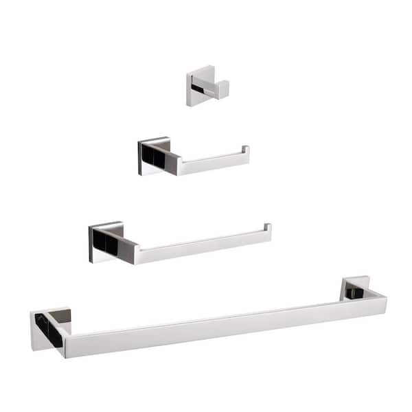 Aoibox 24 in. Wall Mounted Bath Hardware Set with 2 Towel Bars, Hook, Toilet Paper Holder in Chrome (4-Pieces)